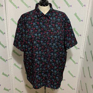 Retro Rifle Button Down Shirt Live Nudes Signs Palm Tree Pink Black Mens 3XL